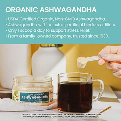 Himalaya 100% Usda Organic Ashwagandha Root Powder Herbal Supplement Supports Relaxation Stress Relief Energy Occasional Sleeplessness Nongmo Vegan Flavorless 4 Oz 45 Day Supply