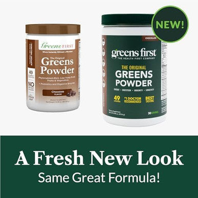 Greens First Original Greens Powder 49 Superfoods Organic Fruits & Veggies Prebiotics Probiotics & Digestive Enzymes Antioxidant Smoothie Dairy Vegan Nongmo (Chocolate 30 Servings)