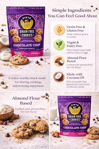Siete Grain Free Cookies Mexican Vanilla Chocolate Chip ÃƒÂ¢Ã¢â€šÂ¬Ã¢â‚¬Å“ Gluten Free Vegan Cookies ÃƒÂ¢Ã¢â€šÂ¬Ã¢â‚¬Å“ Almond Flour Cookies with Coconut Oil ÃƒÂ¢Ã¢â€šÂ¬Ã¢â‚¬Å“ Dairy Free, Paleo Friendly Snack ÃƒÂ¢Ã¢â€šÂ¬Ã¢â‚¬Å“ 16 oz