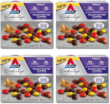 Atkins Endulge Treat Peanut Butter Candies 2G Net Carbs 2G Sugar & Caramel Chocolate Nut Roll Snack Bar Protein Snack High In Fiber 2G Sugar 16 Count