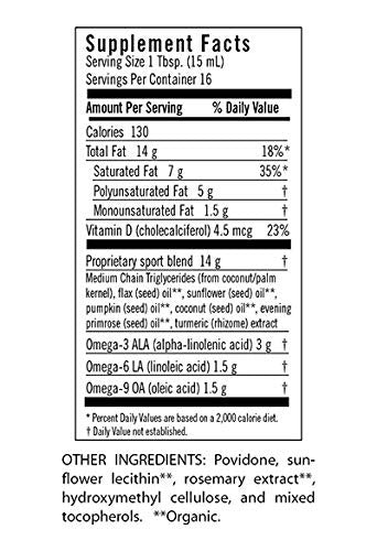 Flora Omega Sport 369 Oil Blend MCTs Turmeric Vitamin D Vegetarian Alternative to Fish Oil Supports Joint Health Antiinflammatory Soy Free Vegetarian Omega Oil 17fl. oz. Glass Bottle