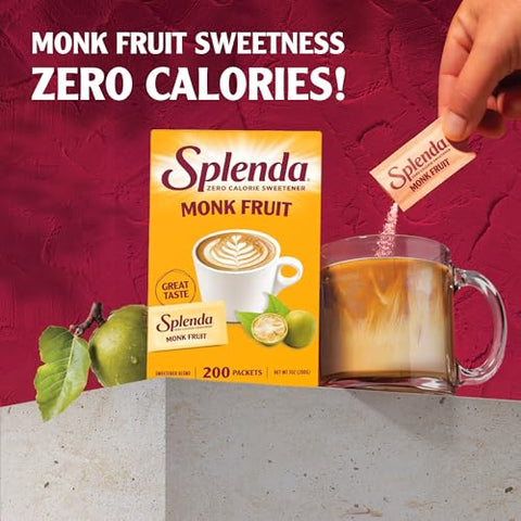 SPLENDA Monk Fruit Zero Calorie Plant Based Sweetener Substitute, Keto Sugar Alternative (200 Count)