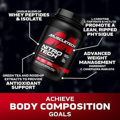 Muscletech Whey Protein Powder (Chocolate Fudge Brownie 4Lb) Nitrotech Ripped Whey Protein Isolate & Peptides Smoothie Mix For Lean Muscle & Fast Recovery 30G Of Whey Protein For Women & Men