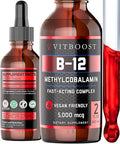 Vitboost Vegan Liquid B-12 Drops 60 X 5000 Mcg Extra Strength Raspberry Flavored Vitamin B12 Liquid Methylcobalamin Sublingual Supplement | Designed To Maximize Absorption & Energy | Gluten Free