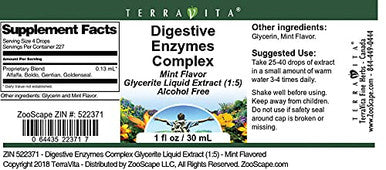 Terravita Digestive Enzymes Complex Glycerite Liquid Extract (1:5) - Mint Flavored (1 Oz, Zin: 522371)