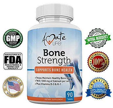 Bone Strength - Calcium Magnesium for Bone Health- Calcium Citrate with Vitamin D3 for Bone Density- Calcium Supplement for Women-High Absorption Calcium 1000mg- 90 Tablets Made USA by Amate Life