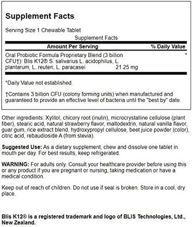 Swanson Oral Probiotic Formula - Oral and Immune System Health - Natural Strawberry Flavor 30 Chwbls
