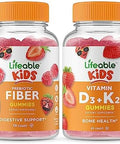 Lifeable Prebiotic Fiber Kids + Vitamin D3 + Vitamin K2 Kids Gummies Bundle Great Tasting Vitamin Supplement Gluten Gmo Chewable Gummy
