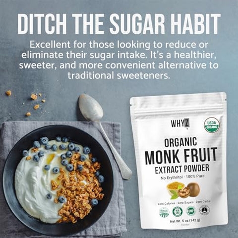 Organic Monk Fruit Extract, 5 oz, Pure Monk Fruit Sweetener Organic No Erythritol and Zero Calorie, Sugar Substitute, Powdered Monkfruit Sweetener Keto and Paleo Diet Friendly, 458 Servings