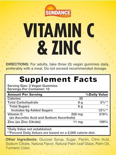 Sundance Vitamin C And Zinc Gummies 36 Count Lemon Flavor Vegan, Non-Gmo, And Gluten Supplement