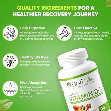 Barislim Bariatric Multivitamin Gummies - Specially Formulated Gummy Vitamin For Patients After Weight Loss Surgery - Easy To Digest & Great Tasting Fruit Flavors Pack Of 2 (90 Fruit Chews)