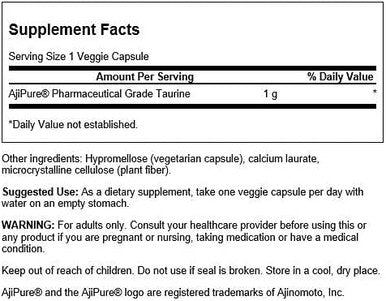 Swanson AjiPure Amino Acid Taurine 1000 Milligrams 60 Veg Capsules (3 Pack)