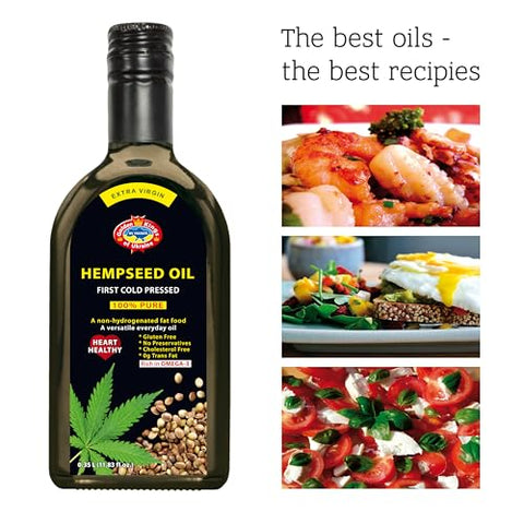 Golden Kings of Ukraine Pure Hemp Seed Cooking Oil - Extra Virgin Cold Pressed Oil - Unrefined and Non-Deodorized 11.83 OZ