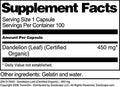 Terravita Dandelion Leaf (Certified Organic) - 450 Mg (100 Capsules, Zin: 517633) - 2 Pack