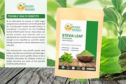 Herbs Botanica Stevia Powder Pure Extract Natural Sweetner Sugar Alternative For Keto Diet ZeroCalorie Sugar Alternative No Aritificial Sweetner added. 100% Natural 5.3 oz