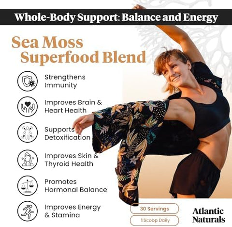 Atlantic Naturals Sea Moss Superfood Bundle Sea Moss with Shilajit 5in1 Capsules and Sea Moss Powder with Ashwagandha Beet Root and Maca Root Enhanced Vitality Skin and Athletic Support 60 ct and 150g
