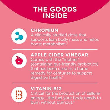 Olly Metabolism Gummy Rings Apple Cider Vinegar Vitamin B12 Chromium & Probiotic + Prebiotic Gummy Digestive Support And Gut Health 500 Million Cfus Fiber