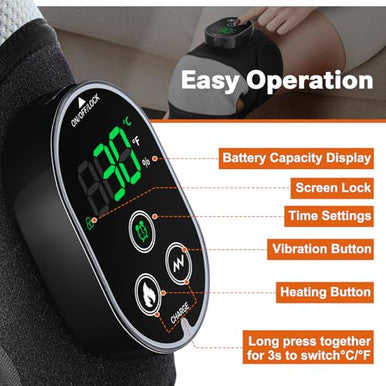 Flaremore Cordless Heated Knee Massager With Vibration Heated Knee Brace Wrap Heating Knee Pad For Knee Elbow Knee Heating Pad For Arthritis With 6 Heating Levels 3 Massage Modes&Timer (Black+White)