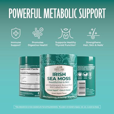 Country Farms Irish Sea Moss Gummies 2000Mg Irish Moss Burdock Root Bladderwrack For Immune Support Promotes Digestive Health Skin And Hair Support Pectin Based Vegan Gluten Green Apple