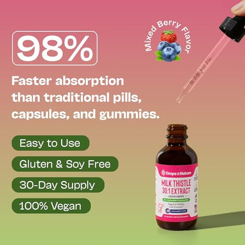 Milk Thistle Drops With 80 Silymarin Flavonoids Vegan Non-Gmo Fast-Absorbing Easily Mix With Drinks Milk Thistle Supplement For Liver Immune Care And Antioxidant Support (Mixed Berry 60 Ml)