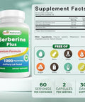 Best Naturals Berberine Plus 1000Mg Per Serving (Nongmo) 60 Capsules Contains Berberine Hcl 1000Mg Vitamin C 120Mg & Zinc Gluconate 30 Mg