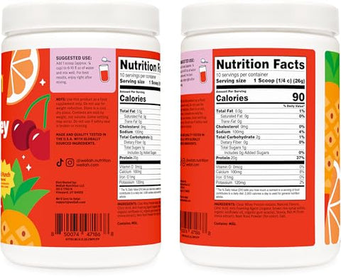 Wellah Clear Whey Protein Isolate Powder (Fruit Punch) 10 Servings - 20G Of Protein 90 Calories Sweetened With Stevia