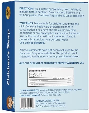 Creekside Natural Therapeutics Childrens Sleep With Melatonin And Chamomile Zero Sugar Vegan Pediatrician Formulated Orange Dream Flavor 30 Ez Melt Tablets