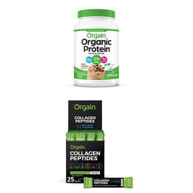 Orgain Organic Plant Based Protein Powder Iced Coffee 60mg of Caffeine 2.03 Lb Hydrolyzed Collagen Peptides Protein Powder Sticks Type 1 and III 5g Sticks unflavored 25 Count 0.18 Oz
