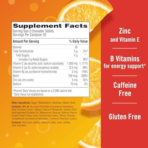 EmergenC Chewable Vitamin C 1000Mg With B Vitamins And Antioxidants Tablet (40 Count Orange Blast Flavor) Dietary Supplement