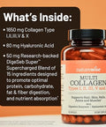 Naturewise Multi Collagen Peptides Pills For Women & Men - Type I Ii Iii V X W/Hyaluronic Acid - Supports Skin Hair Joint Health - Grass Fed Gluten Free Non-Gmo - 90 Capsules 30 Day Supply