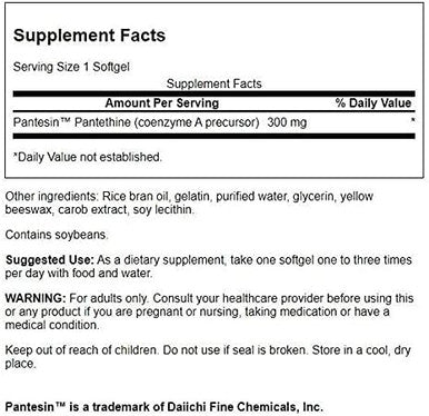 Swanson Pantesin Pantethine 300 Milligrams 60 Sgels