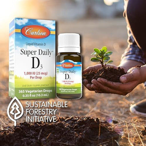 Carlson Super Daily D3 6000 IU (150 mcg) per Drop Liquid Vitamin D3 1Year Supply NonGMO Unflavored 365 Vegetarian Drops (10.3 mL)