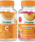 Lifeable Vitamin C 750Mg + Magnesium 85Mg Gummies Bundle Great Tasting Vitamin Supplement Gluten Gmo Chewable Gummy
