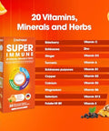 Nutrazul Super Immune 30 Effervescent Tablets 20 Vitamins & Minerals Herbal Extracts To Support Daily Routine Vitamin C Zinc Elderberry & Ecea Gluten Sugar Orange Flavor