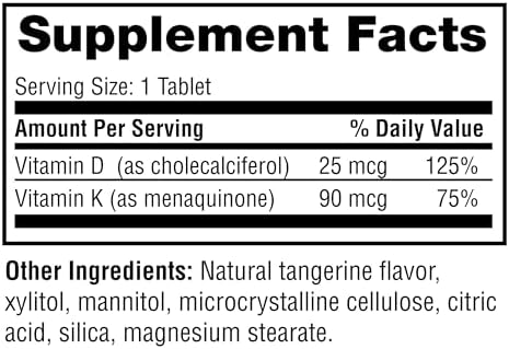 Twinlab Vitamin D3 1000 + K2 Dots - Bone & Heart Health - Immune Support - 25 Mcg 60 Tablets (1000 Iu)