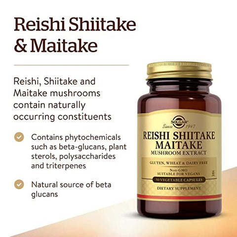 Solgar Multi-Mushroom Complex 50 Vegetable Capsules - Reishi Shiitake Maitake Mushroom Extract - Natural Source Of Beta Glucans - Non-Gmo Vegan Gluten Free Dairy Free 50 Servings