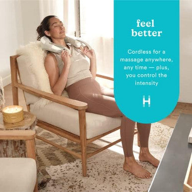 Homedics Shiatsu Rechargeable Neck Massager With Heat, Deep-Kneading Shiatsu Massage, Comfort-Flex Handles, Integrated Controls, Cordless, Relaxes Muscle Tension, Releases Sore Muscles