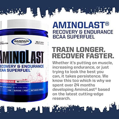 Gaspari Nutrition: Aminolast Muscle Recovery And Endurance Bcaa Fuel Enhances Recovery & Replenishes Electrolytes 30 Servings (Peach Raspberry)