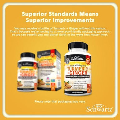 Organic Turmeric Curcumin And Ginger 95% Standardized Curcuminoids With Bioperine Black Pepper Extract For Ultra High Absorption Natural Joint Support Supplement Gluten 60 Capsules