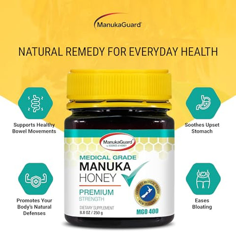ManukaGuardÃ‚Â® Medical Grade Manuka Honey MGO 400+ | 100% Authentic New Zealand Manuka Honey | Healing Honey for Immunity Boost | 8.8 oz