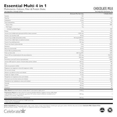 Celebrate Vitamins Essential Multi 4-In-1 Powder - Bariatric Multivitamin, 500Mg Calcium, 4G Fiber, 25G Protein Shake Mix - Chocolate Milk (14 Servings)