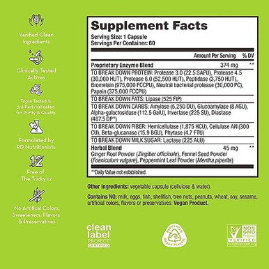 Hum Flatter Me Extra Strength Digestive Enzymes Fastacting Bloat Relief For Digestive Health & Debloating Multi Enzyme Vegan 60 Servings