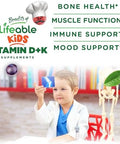 Lifeable Kids Vitamin D3 K2 Gummies 500iu D3 and K2 100mcg Great Tasting D3 and K2 Supplements for Bone Health and Immunity VIT D3 K2 for Kids 60 Gummies
