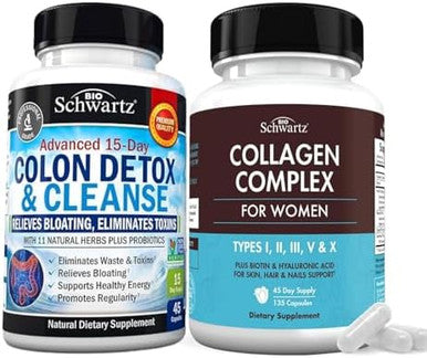 Bioschwartz 15 Day Cleanse For Colon And Gut Health Plus Hydrolyzed Collagen Peptide Capsules (45 Day Supply)