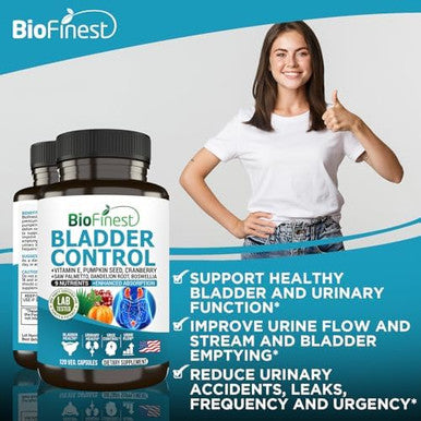Bladder Control Supplement For Men & Women - 120 Veg. Capsules - Saw Palmetto, Cranberry, Pumpkin Seed, Vitamin E, Boswellia, Dandelion Root - Urinary Tract Bladder Health - Made In Usa