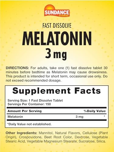 Sundance Melatonin Fast Dissolve 3Mg 150 Fast Dissolve Tablets Natural Berry Flavor Vegetarian Nongmo And Gluten Supplement