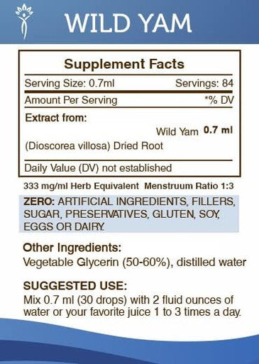 Secrets of the Tribe Wild Yam Alcohol-Free Tincture (Glycerite) 695 mg Responsibly farmed Wild Yam (Dioscorea Villosa) Dried Root (2 Fl Oz) Hormone Support Supplement