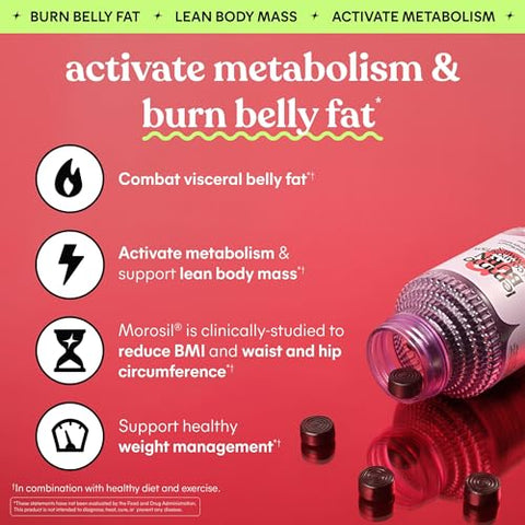Lemme Burn Belly Fat & Metabolism Gummies For Women & Men With Clinically Studied Morosil Black Ginger B6 B12 Chromium Vegan Gluten-Free Berry Flavor (60 Count)