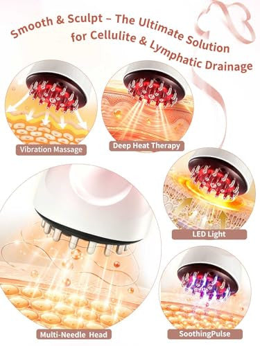 Kitusi Lymphatic Drainage Massager & Anti Cellulite Massage Tool For Legs Arms & Belly BodyHelps Reduce Stretch Marks & CelluliteWith Microcurrent Light Heat & Vibration - Pink