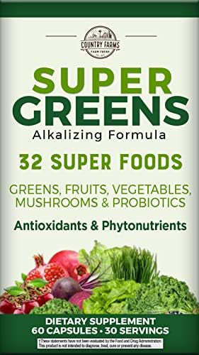 Country Farms Super Greens Fruit Vegetable Probiotics Antioxidants Phytonutrients Beet Root Nitric Oxide Circulation Immune Support Capsules